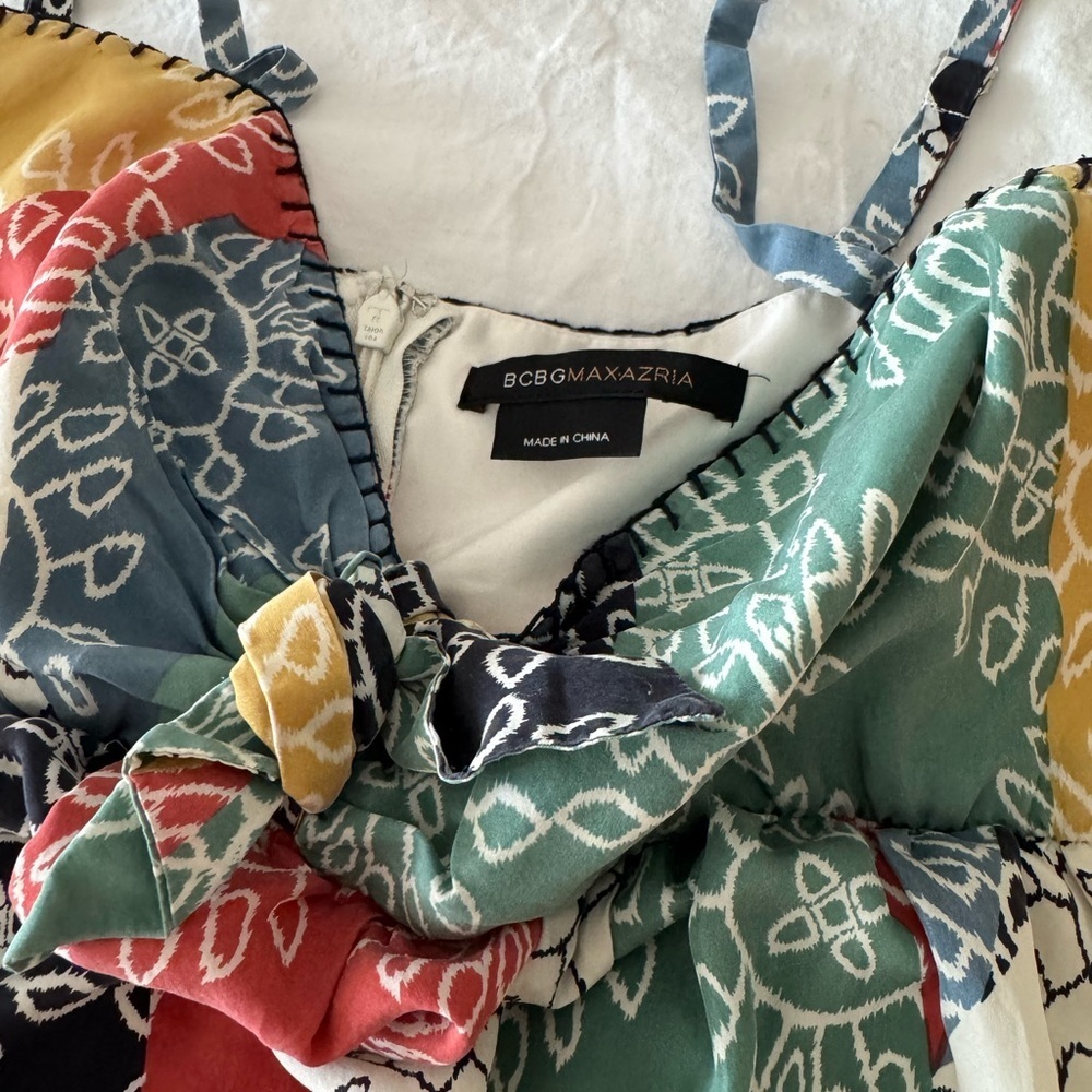 100% Silk bcbgmaxazria patchwork dress - Picture 6 of 12